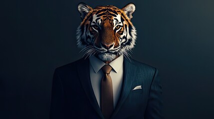A well-groomed tiger in a tailored suit radiates confidence and class