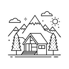 Fototapeta premium mountain cabin icon, mountain cabin line art - simple line art of mountain cabin, perfect for mountain cabin logos and icons