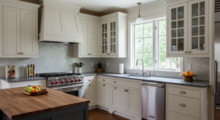 Elegant Kitchen Design: Modern Farmhouse Style with White Cabinets and Granite Countertops