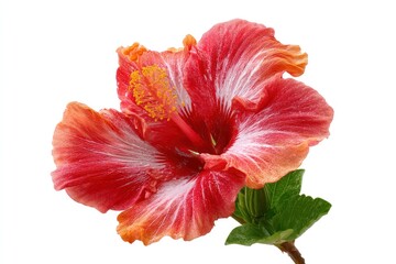 Red Hibiscus Flower with Green Leaf