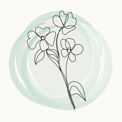 Elegant Minimalist Line Art Flowers on a Soft Green Watercolor Background