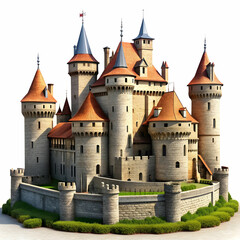 Fototapeta premium A majestic medieval castle, with towering stone walls, high turrets, and intricate battlements,