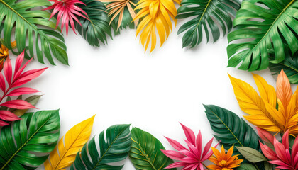 Colorful tropical leaf background with copy space