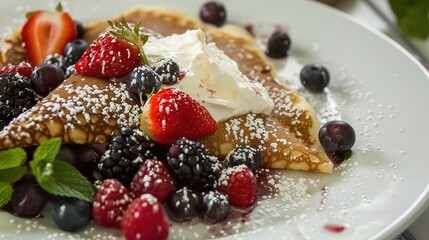 An appetizing display of tapioca crepes is attractively presented. The tapioca crepes are thin, delicate, and have a slightly translucent appearance