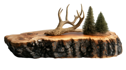 Wooden Slice Display Antler and Pine Tree Nature Decor.