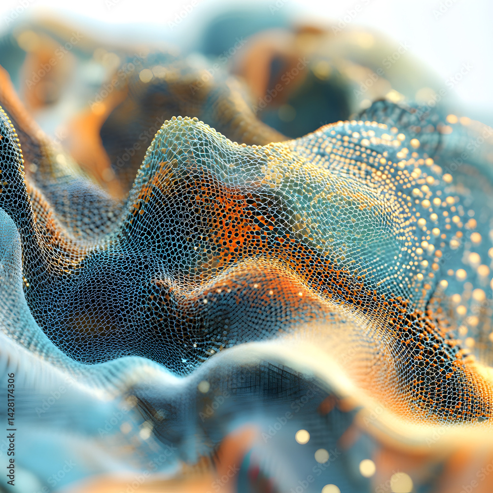 Poster abstract data field: an artistic rendering of a complex, flowing data field, composed of interconnec