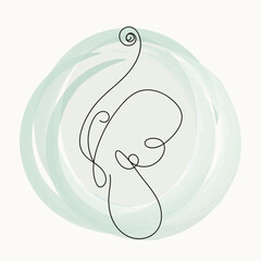 Abstract Single Line Art Bird on Soft Green Watercolor Background