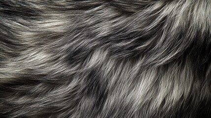 Naklejka premium A highly detailed macro close-up of a grey wolfs fur, revealing the intricate texture of its thick, multi-toned coat
