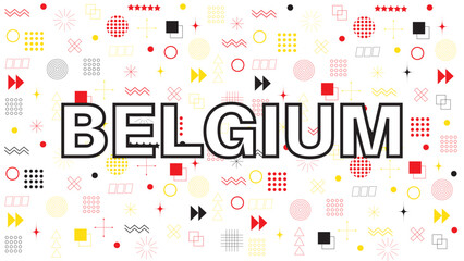 Abstract background with geometric shapes and Belgium country in Memphis style.