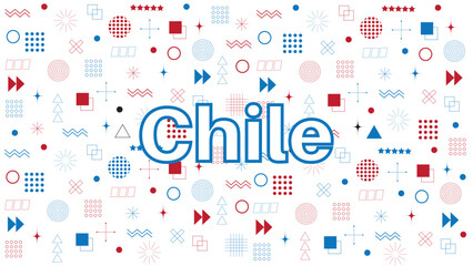 Abstract background with geometric shapes and Chile country in Memphis style.