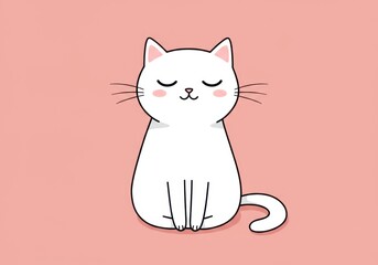 Cute White Kitten, Adorable Fluffy Cat Sitting on Pink Background - Cartoon Illustration, Kawaii Pet Animal Design