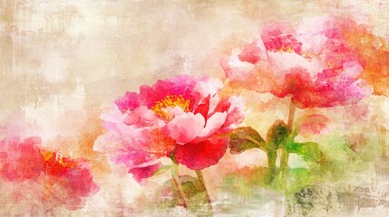 Soft, painted peonies in a textured backdrop.
