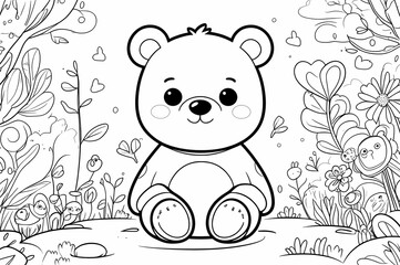 "Kawaii Cartoon Bear – Cute Line Art for Coloring Books"

