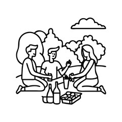 picnic scene with friends icon, picnic scene with friends line art - simple line art of picnic scene with friends, perfect for picnic scene with friends logos and icons