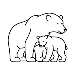 polar bear with cub icon, polar bear with cub line art - simple line art of polar bear with cub, perfect for polar bear with cub logos and icons