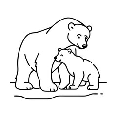 polar bear with cub icon, polar bear with cub line art - simple line art of polar bear with cub, perfect for polar bear with cub logos and icons
