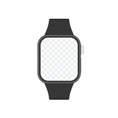 Vector icon of a square smart watch with a transparent screen, ideal for showcasing custom UI designs, apps, or mockups. Clean and modern tech template.