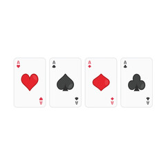 Four aces playing cards spades hearts diamonds clubs. Poker, gambling concept. Vector icon in flat style isolated on transparent background. EPS 10.