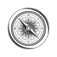 Compass vector icon. Nautical compass icon isolated on white background. Vintage or retro nautical and marine navigation concepts. Design element for marine theme and heraldry.