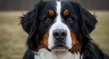 Bernese Mountain Dog Portrait with Brown Eyes and Peaceful Expression