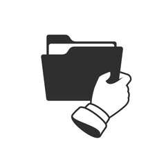 Yellow folder in hand icon. Hand holding file folder.