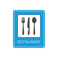 Motorway restaurant blue road sign. Restaurant, cafes or canteen road icon.