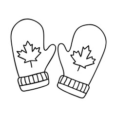 red mittens with maple leaf icon, red mittens with maple leaf line art - simple line art of red mittens with maple leaf, perfect for red mittens with maple leaf logos and icons