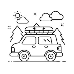 road trip car icon, road trip car line art - simple line art of road trip car, perfect for road trip car logos and icons