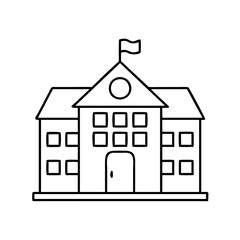 school building icon, school building line art - simple line art of school building, perfect for school building logos and icons
