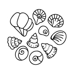 seashell collection icon, seashell collection line art - simple line art of seashell collection, perfect for seashell collection logos and icons