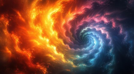 Vibrant Abstract Nebula in Space Showing Orange Blue and Purple Colors in a Swirling Spiral