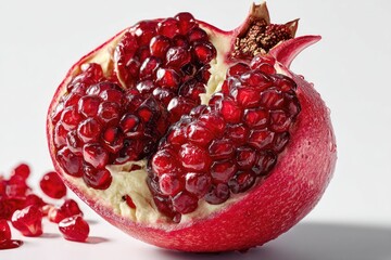 Close-up of a pomegranate fruit, showcasing its vibrant red arils.