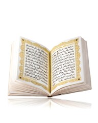 Beautiful Open Quran With Golden Arabic Calligraphy on Display