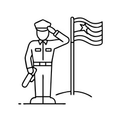 soldier saluting flag icon, soldier saluting flag line art - simple line art of soldier saluting flag, perfect for soldier saluting flag logos and icons