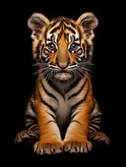 Fototapeta premium Adorable tiger cub, centered on black background