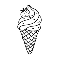 strawberry swirl cone icon, strawberry swirl cone line art - simple line art of strawberry swirl cone, perfect for strawberry swirl cone logos and icons