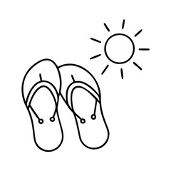 sun and flip flops icon, sun and flip flops line art - simple line art of sun and flip flops, perfect for sun and flip flops logos and icons