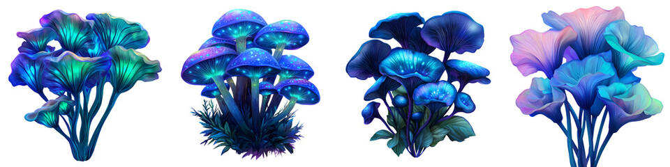 Surreal and vibrant fantasy mushrooms in an ethereal landscape