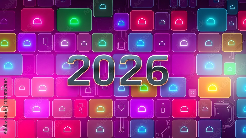 Fototapete 2026 loading word in colored rectangles backgroundloading new year 2025 on chalkboard background.yea