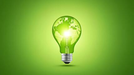 Eco friendly light bulb with green earth map symbolizes sustainable energy and environmental awareness