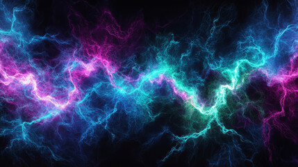 Fototapeta premium Electric force creates vibrant lightning in shades of pastel blue, pink, and purple, illuminating dark background with energy