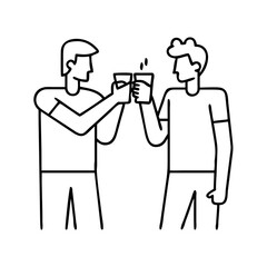 two friends sharing a drink icon, two friends sharing a drink line art - simple line art of two friends sharing a drink, perfect for two friends sharing a drink logos and icons