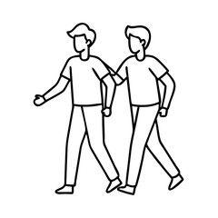 two friends walking arm in arm icon, two friends walking arm in arm line art - simple line art of two friends walking arm in arm, perfect for two friends walking arm in arm logos and icons