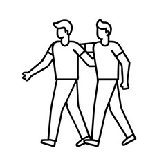 two friends walking arm in arm icon, two friends walking arm in arm line art - simple line art of two friends walking arm in arm, perfect for two friends walking arm in arm logos and icons