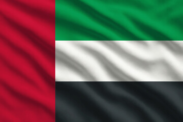 Waving flag of The United Arab Emirates, Emirian flag blowing in the wind, full frame smooth fold