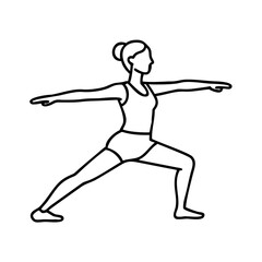 warrior pose virabhadrasana icon, warrior pose virabhadrasana line art - simple line art of warrior pose virabhadrasana, perfect for warrior pose virabhadrasana logos and icons