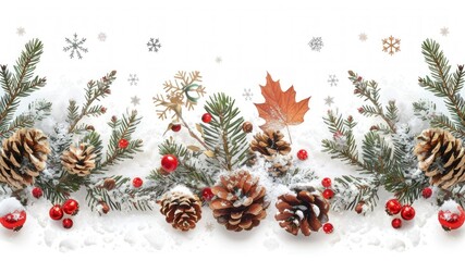 Festive winter arrangement with pine cones, snow, and berries.