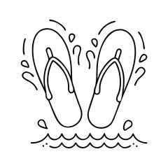water splash with flip flops icon, water splash with flip flops line art - simple line art of water splash with flip flops, perfect for water splash with flip flops logos and icons
