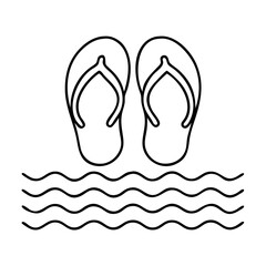 waves and flip flops icon, waves and flip flops line art - simple line art of waves and flip flops, perfect for waves and flip flops logos and icons