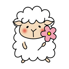 お花を持っている羊